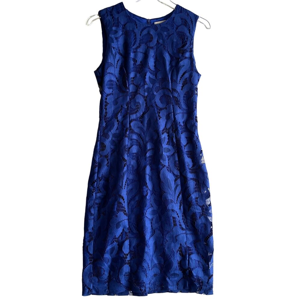 Milly Dress Knee Length Cocktail Dress Royal Blue Floral Lace Overlay Size 4